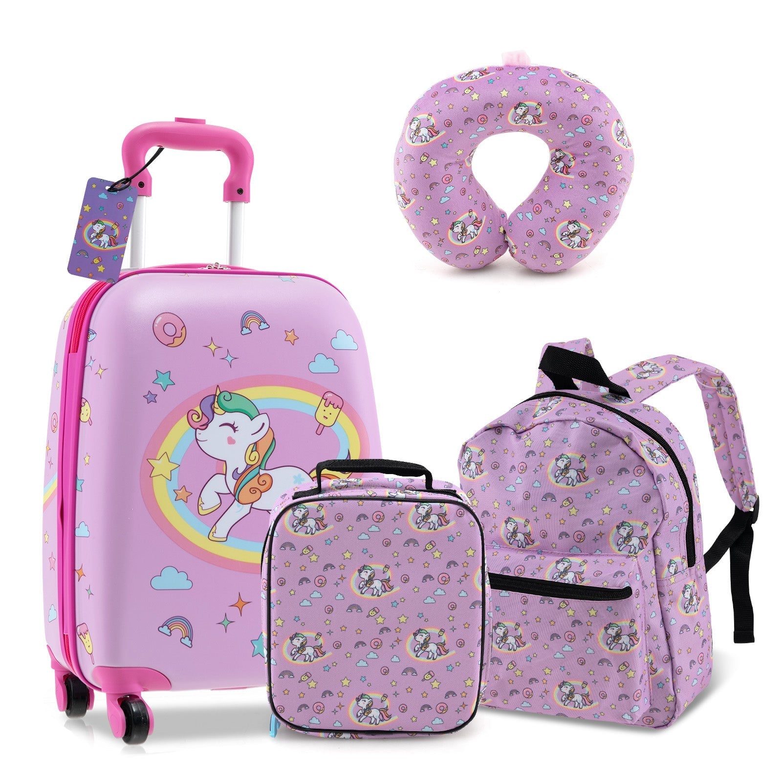 GemGear 5 piece kids luggage set with unicorn pastel purple pattern: rolling suitcase, backpack on Tampa Home & Garden Store