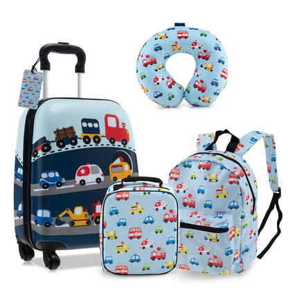 GemGear 5pc luggage set suitcase, backpack, neck pillow, lunch bag, name tag blue vehicle print on Tampa Home & Garden Store