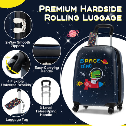 GemGear 5 Piece Kids Luggage Set with Backpack Neck Pillow Lunch Bag navy space dinosaur design on Tampa Home & Garden Store