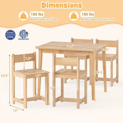 5-Piece Kids Table and Chairs Set Solid Rubber Wood Toddler Activity Table