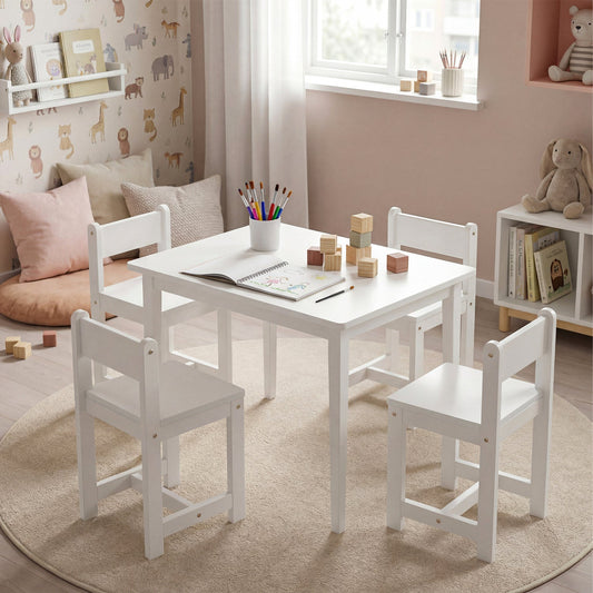 5-Piece Kids Table and Chairs Set Solid Rubber Wood Toddler Activity Table - Tampa Home & Garden Store