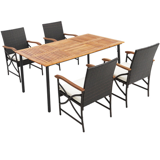 Juego de comedor para exteriores de 5 o 7 piezas con mesa de madera de acacia - 4-5 piezas