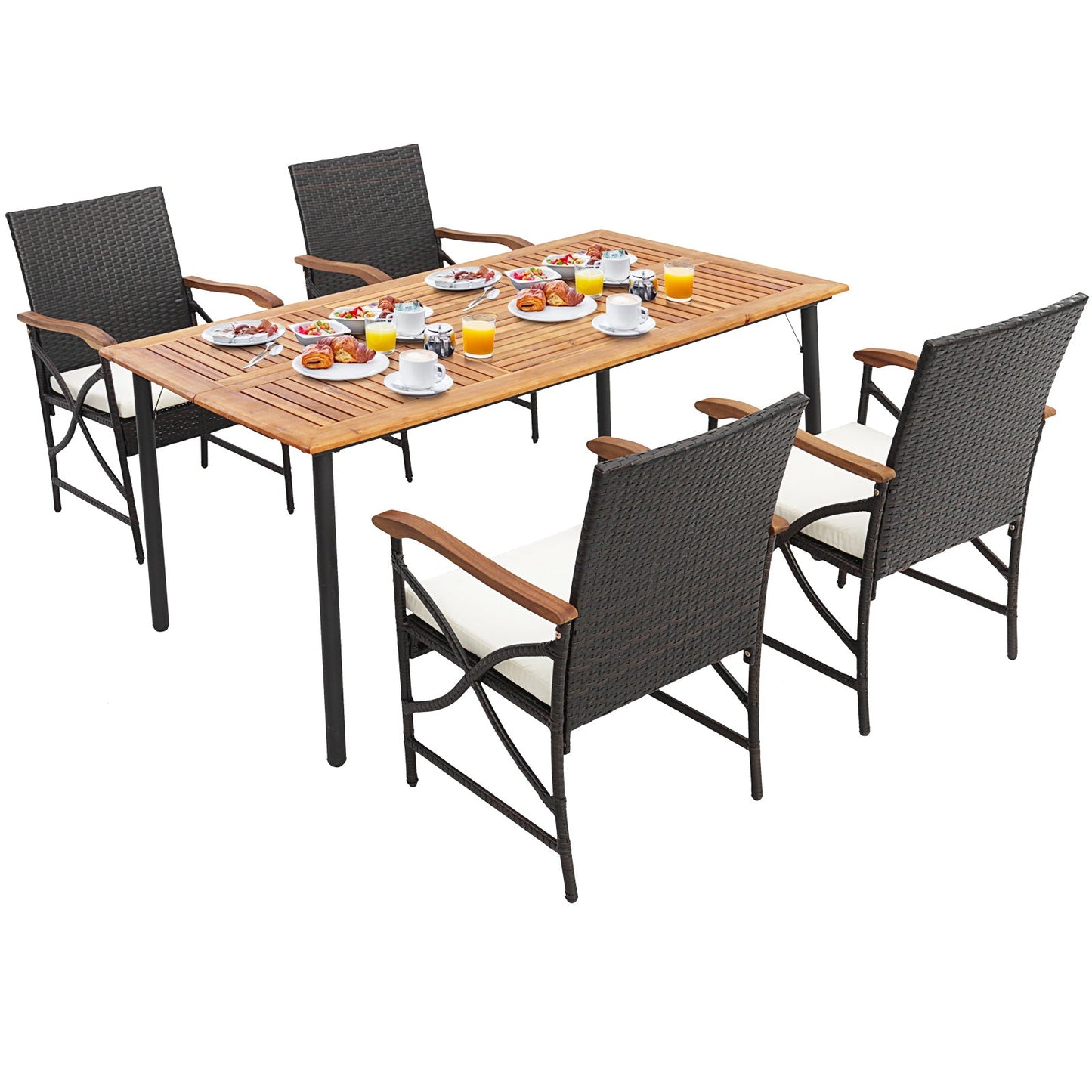 Juego de comedor para exteriores de 5/7 piezas con mesa de madera de acacia - 6 piezas +