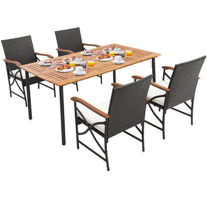 Juego de comedor para exteriores de 5/7 piezas con mesa de madera de acacia - 6 piezas +