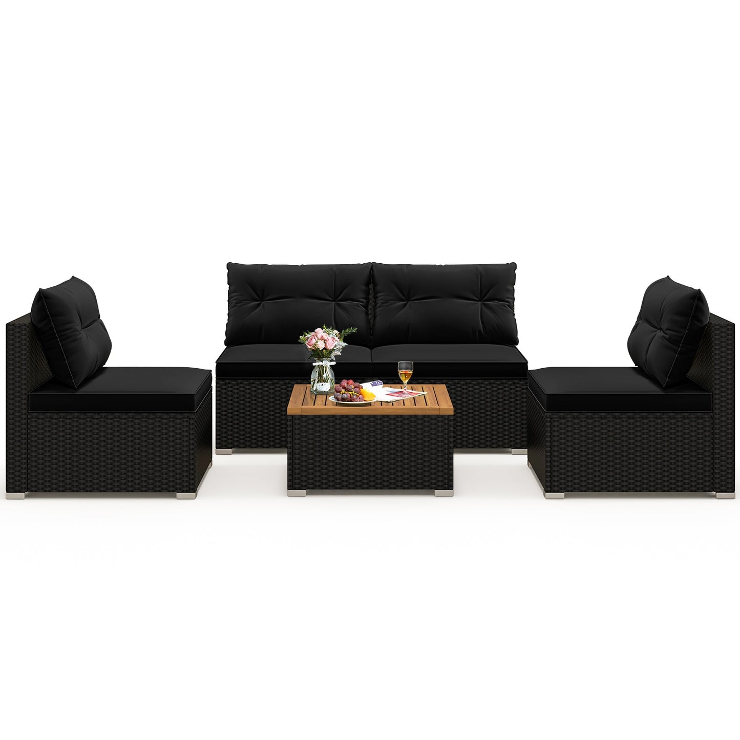 5 Piece Outdoor Furniture Set with Solid Tabletop and Soft Cushions-Off White