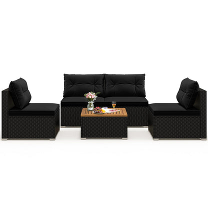 5 Piece Outdoor Furniture Set with Solid Tabletop and Soft Cushions-Off White