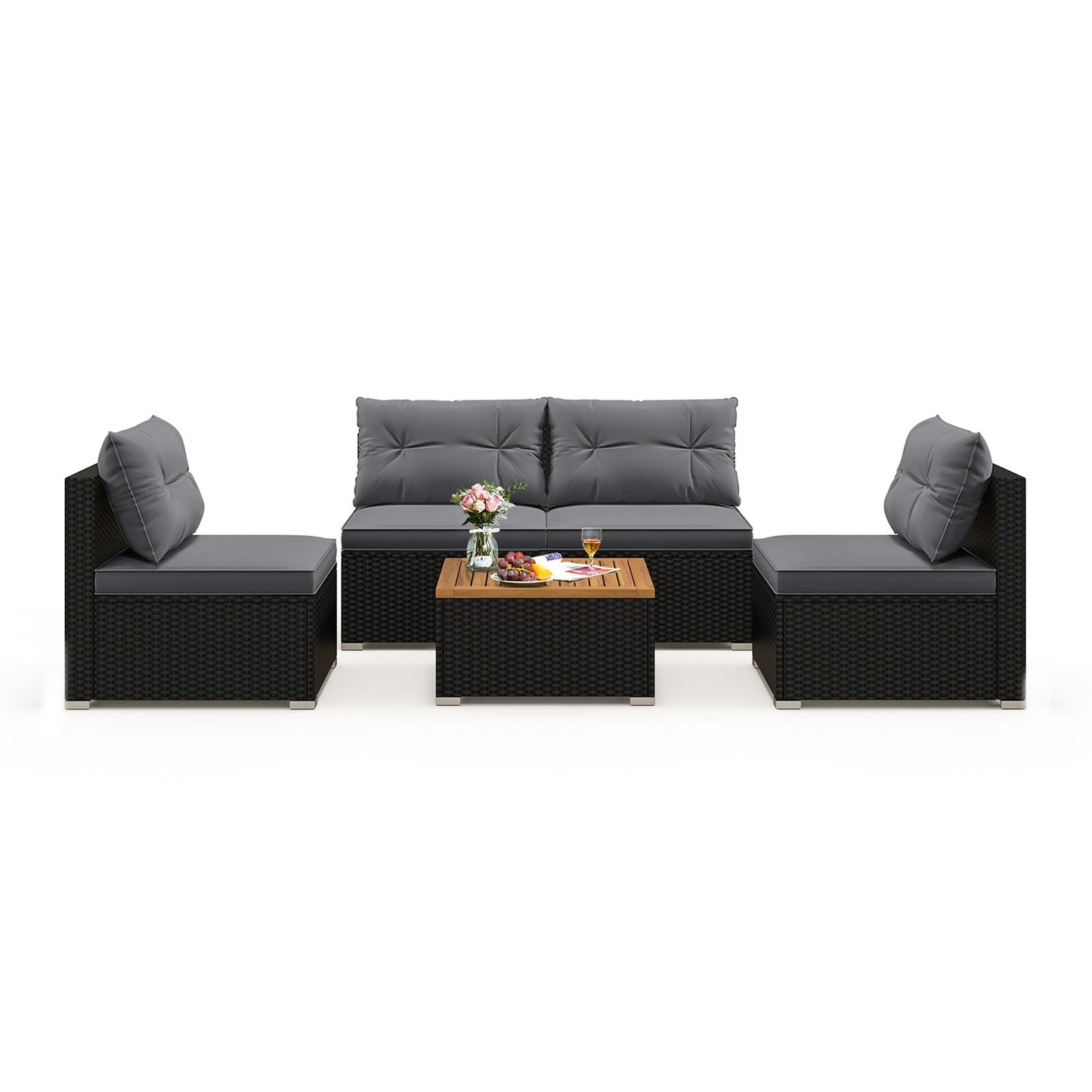 5 Piece Outdoor Furniture Set with Solid Tabletop and Soft Cushions-Off White