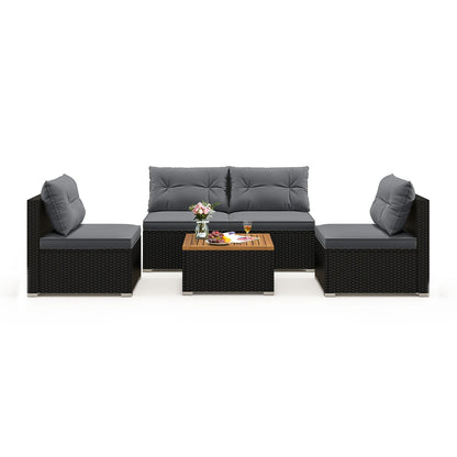 5 Piece Outdoor Furniture Set with Solid Tabletop and Soft Cushions-Off White