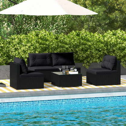 Juego de muebles de patio de 5 piezas con cojines y mesa de centro - Negro
