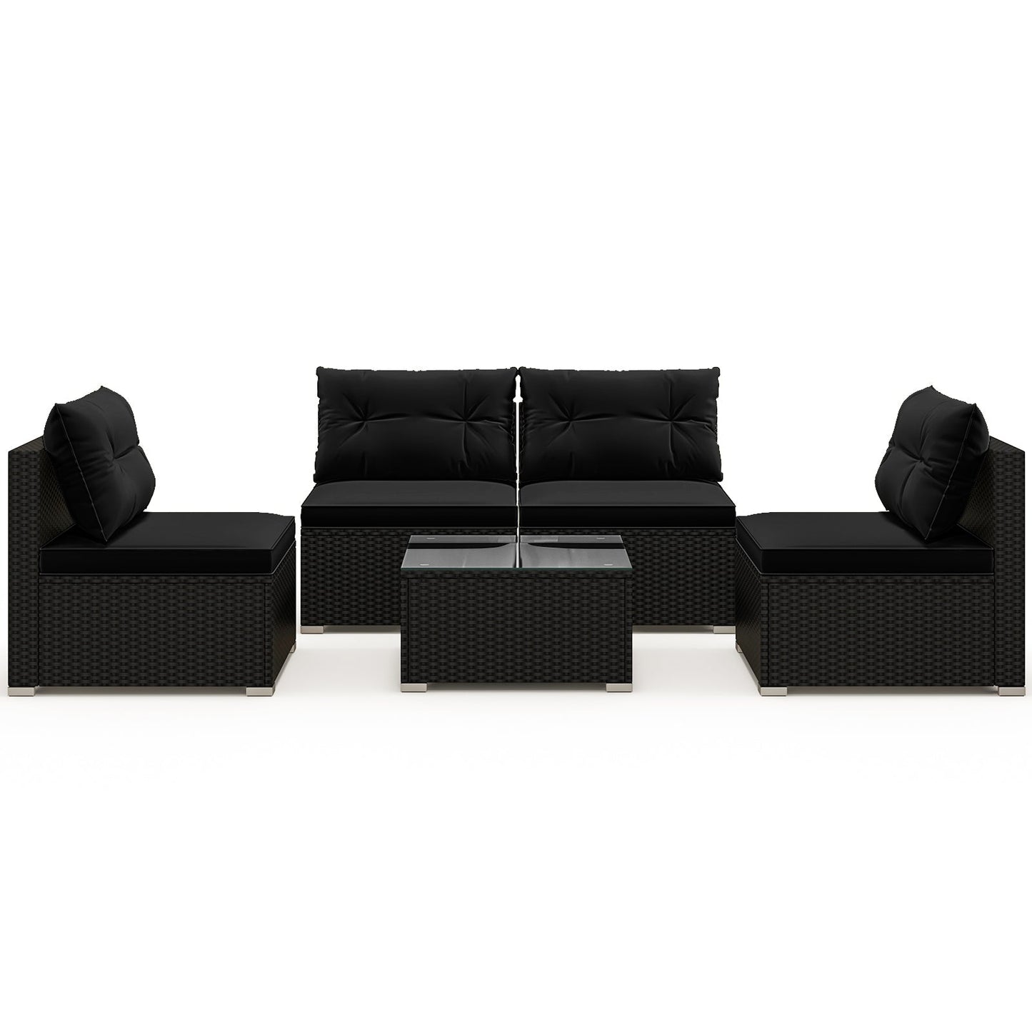 Juego de muebles de patio de 5 piezas con cojines y mesa de centro - Negro