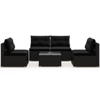 Juego de muebles de patio de 5 piezas con cojines y mesa de centro - Negro