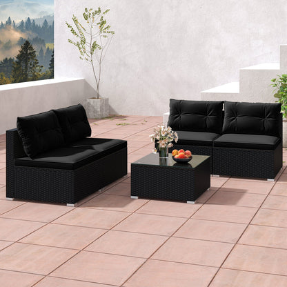 Juego de muebles de patio de 5 piezas con cojines y mesa de centro - Negro
