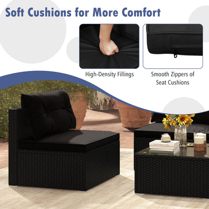 Juego de muebles de patio de 5 piezas con cojines y mesa de centro - Negro