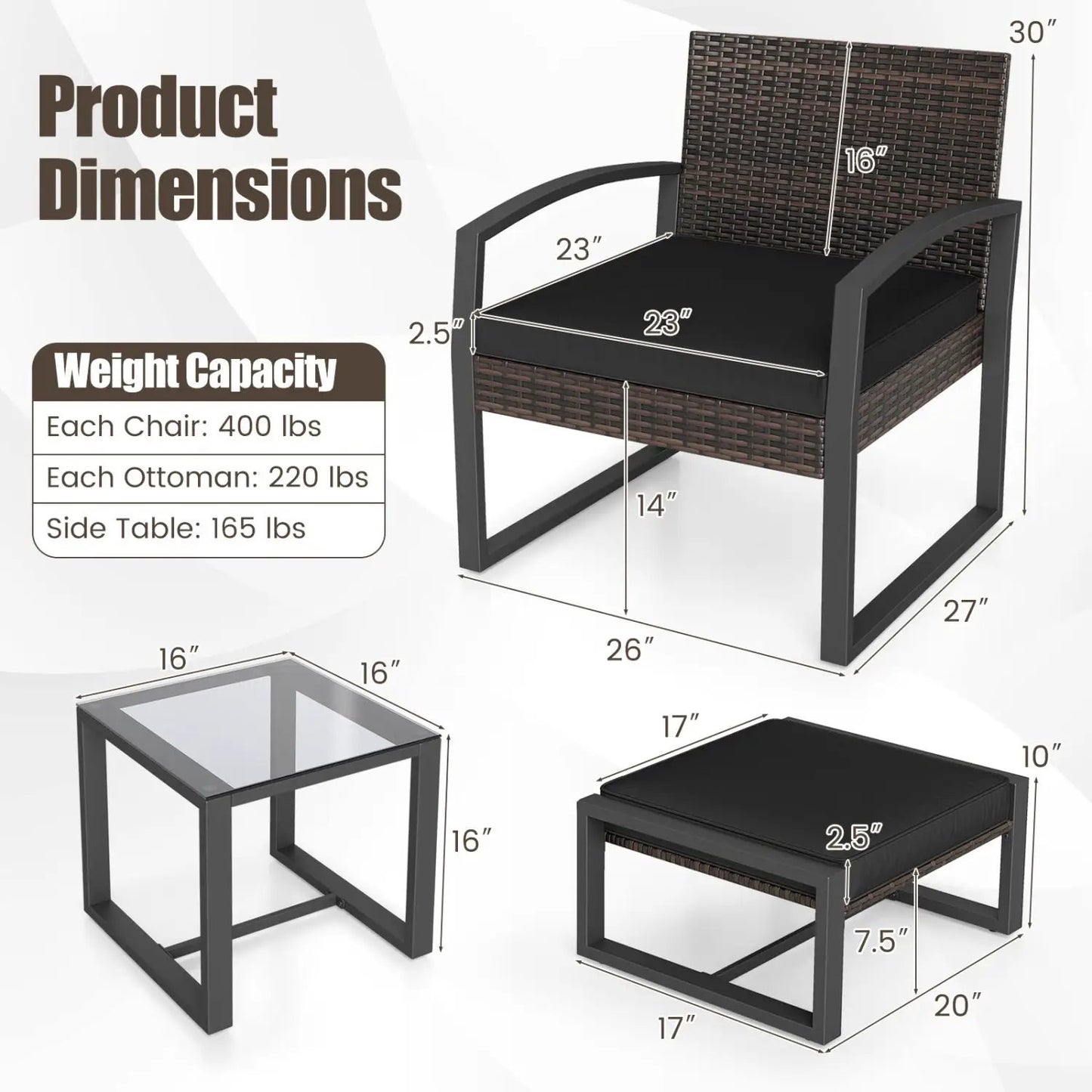 5-Piece Patio Conversation Set With 2 Ottomans