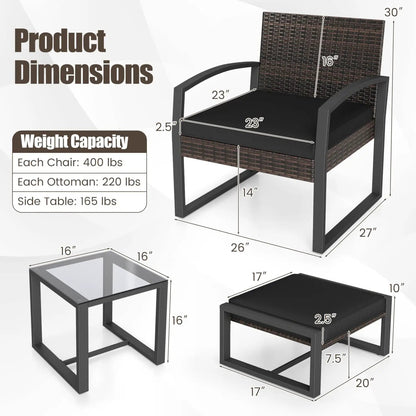 5-Piece Patio Conversation Set With 2 Ottomans