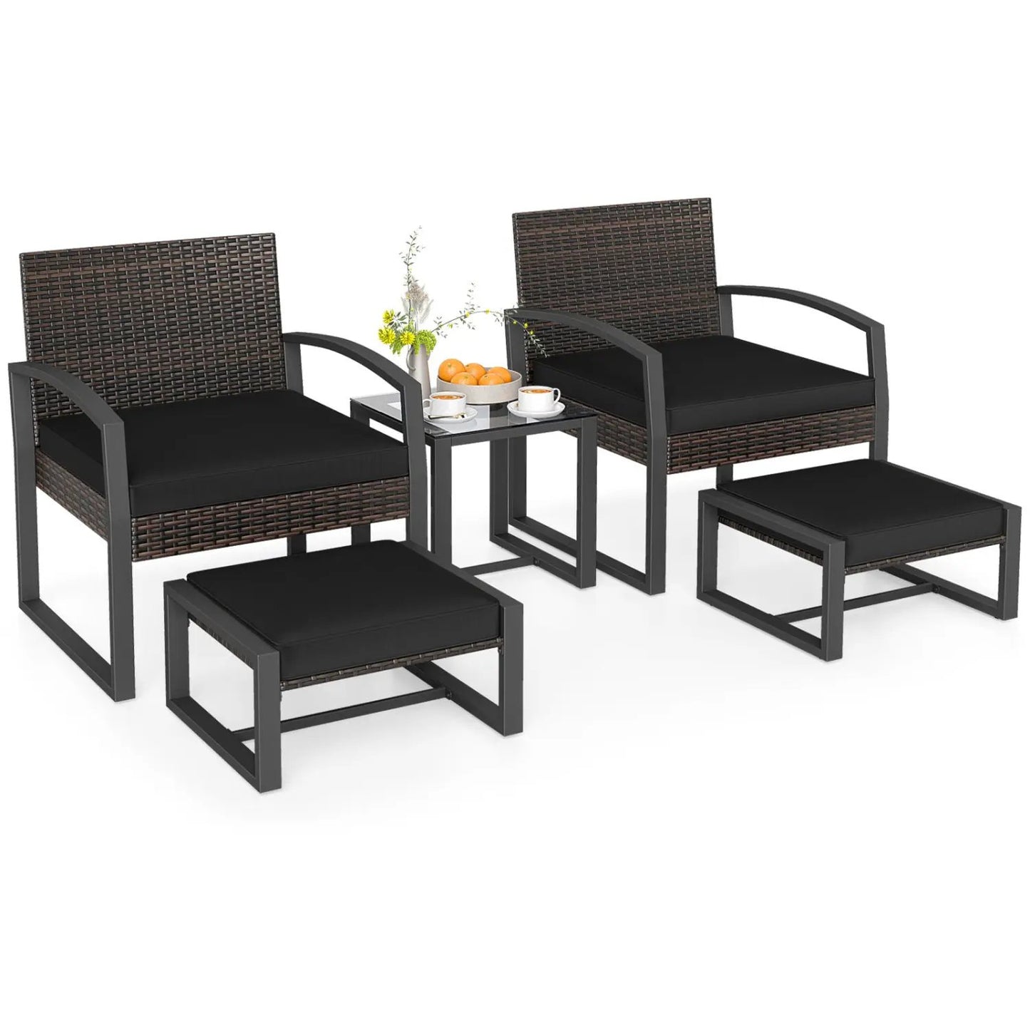 5-Piece Patio Conversation Set With 2 Ottomans