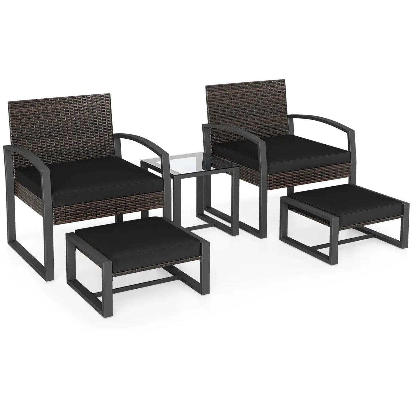 5-Piece Patio Conversation Set With 2 Ottomans
