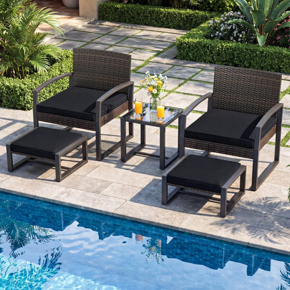 5-Piece Patio Conversation Set With 2 Ottomans