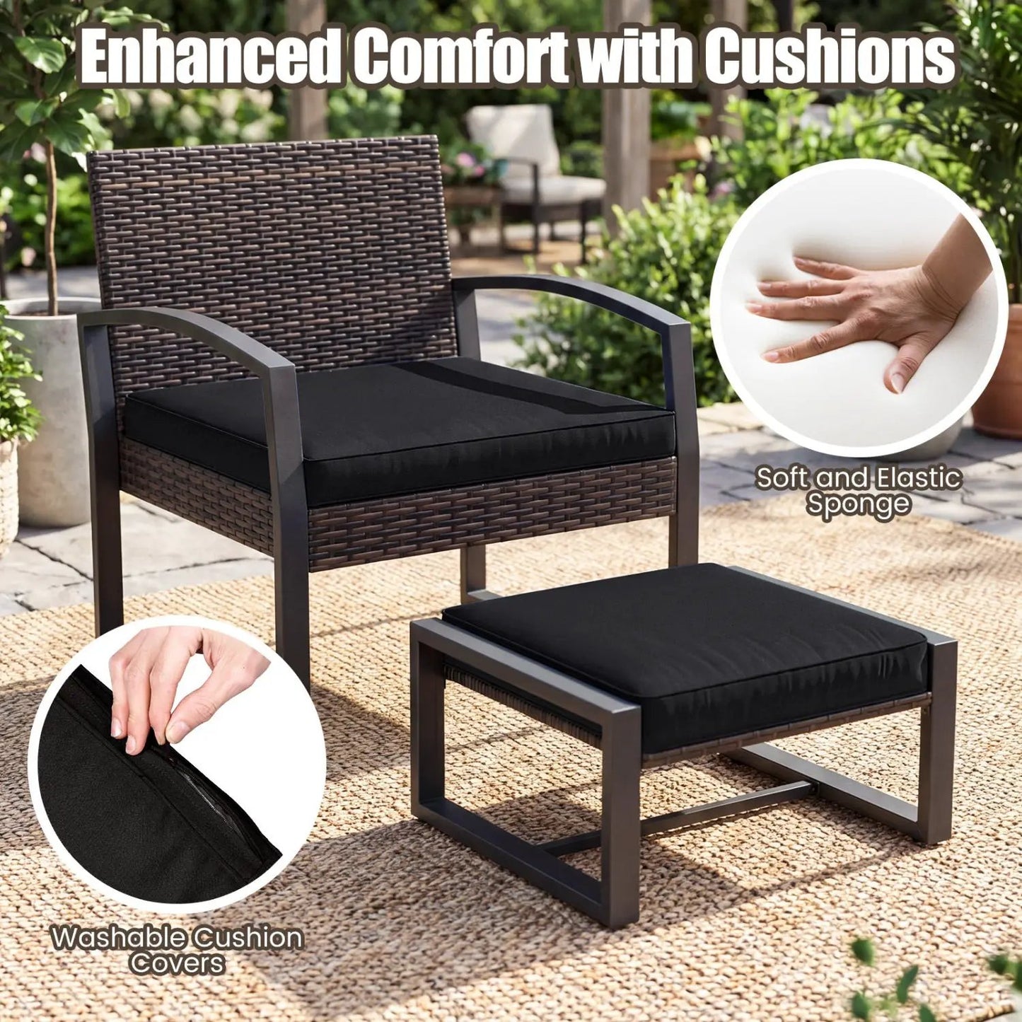 5-Piece Patio Conversation Set With 2 Ottomans