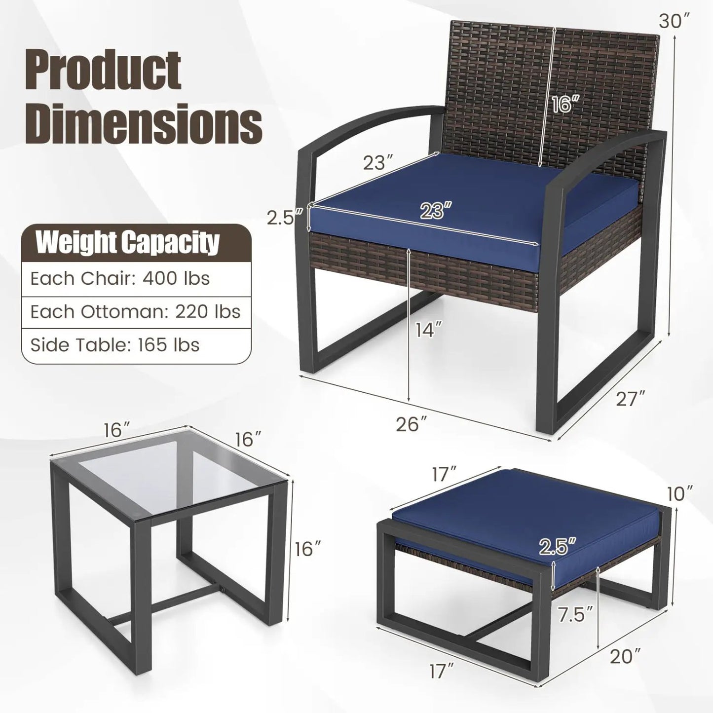 5-Piece Patio Conversation Set With 2 Ottomans