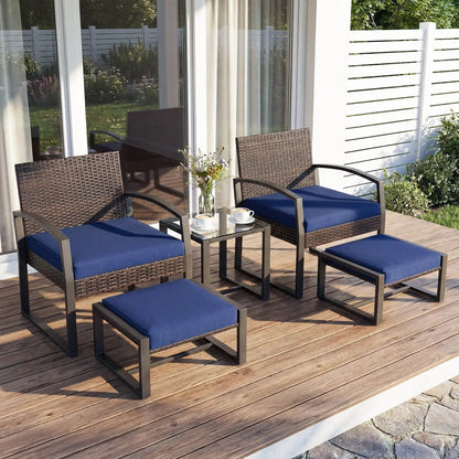 5-Piece Patio Conversation Set With 2 Ottomans