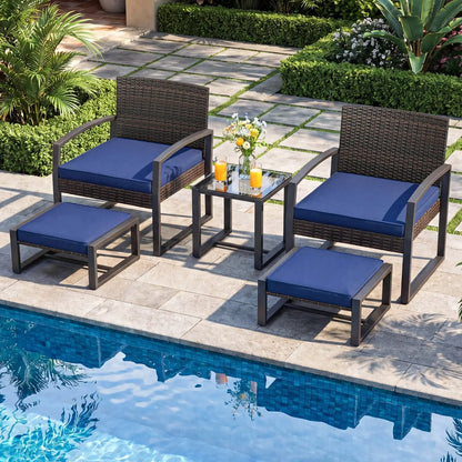 5-Piece Patio Conversation Set With 2 Ottomans