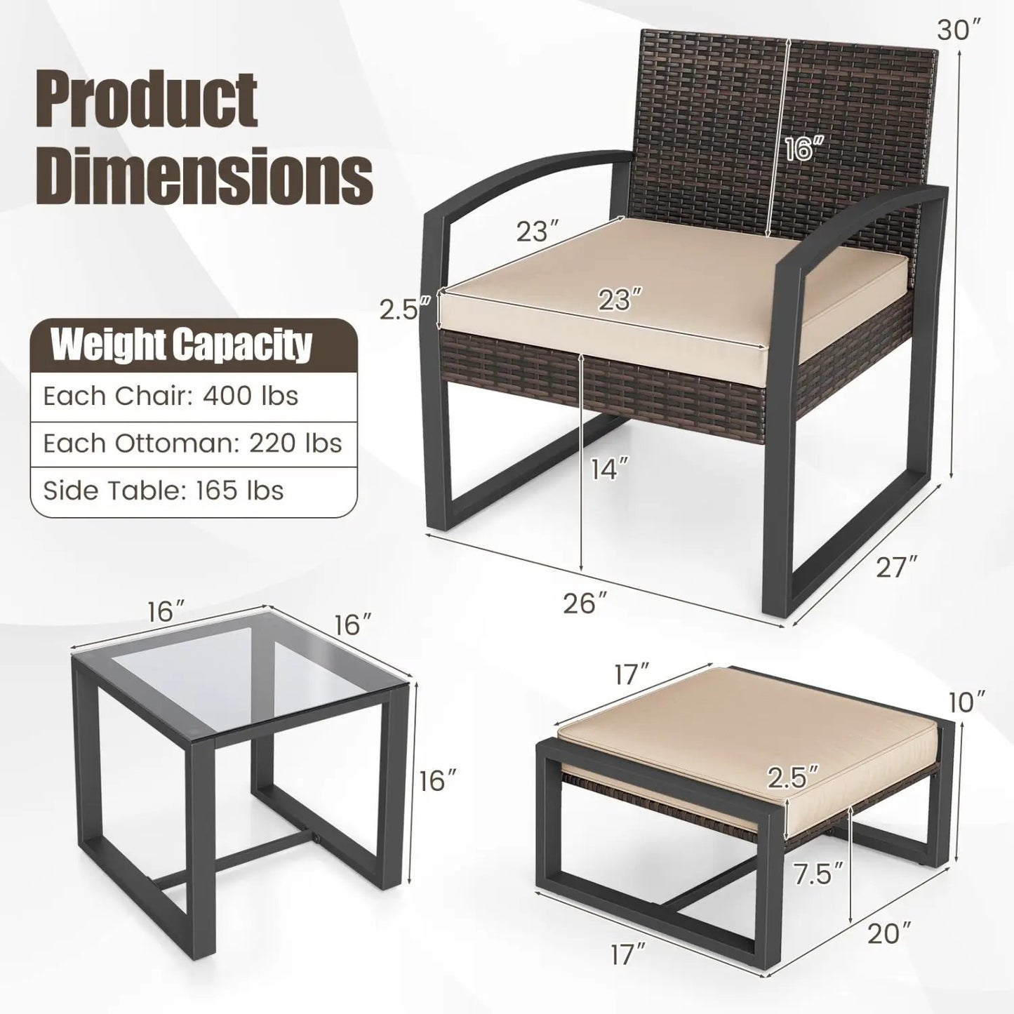 5-Piece Patio Conversation Set With 2 Ottomans