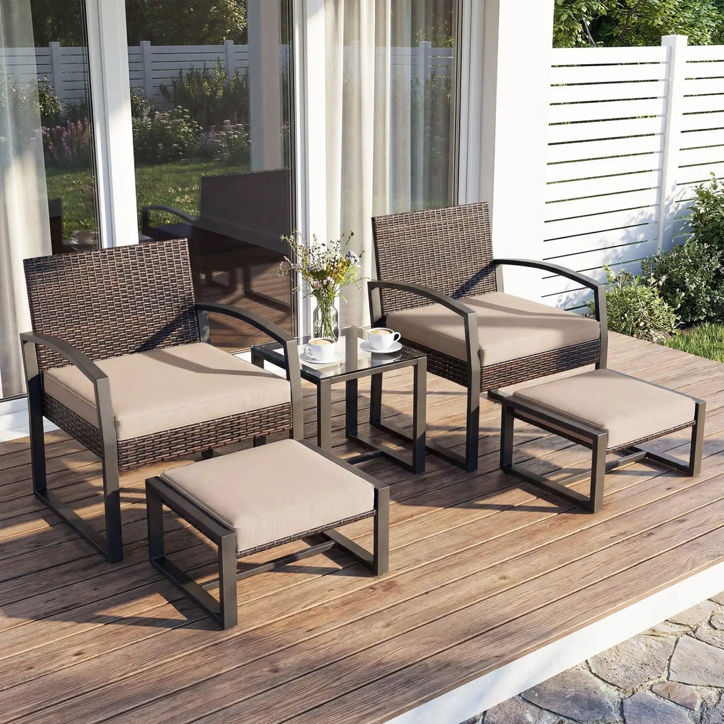 5-Piece Patio Conversation Set With 2 Ottomans