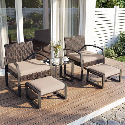 5-Piece Patio Conversation Set With 2 Ottomans