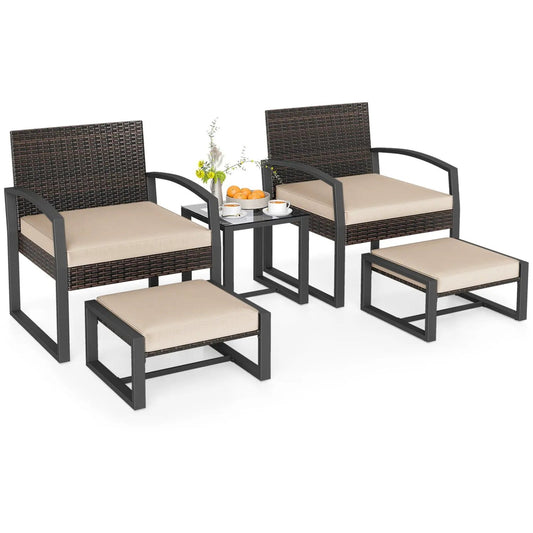 5-Piece Patio Conversation Set With 2 Ottomans