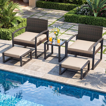 5-Piece Patio Conversation Set With 2 Ottomans