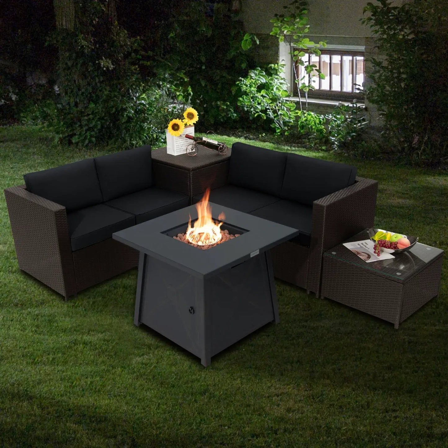5 Piece Patio Set with 50k BTU Fire Pit Table