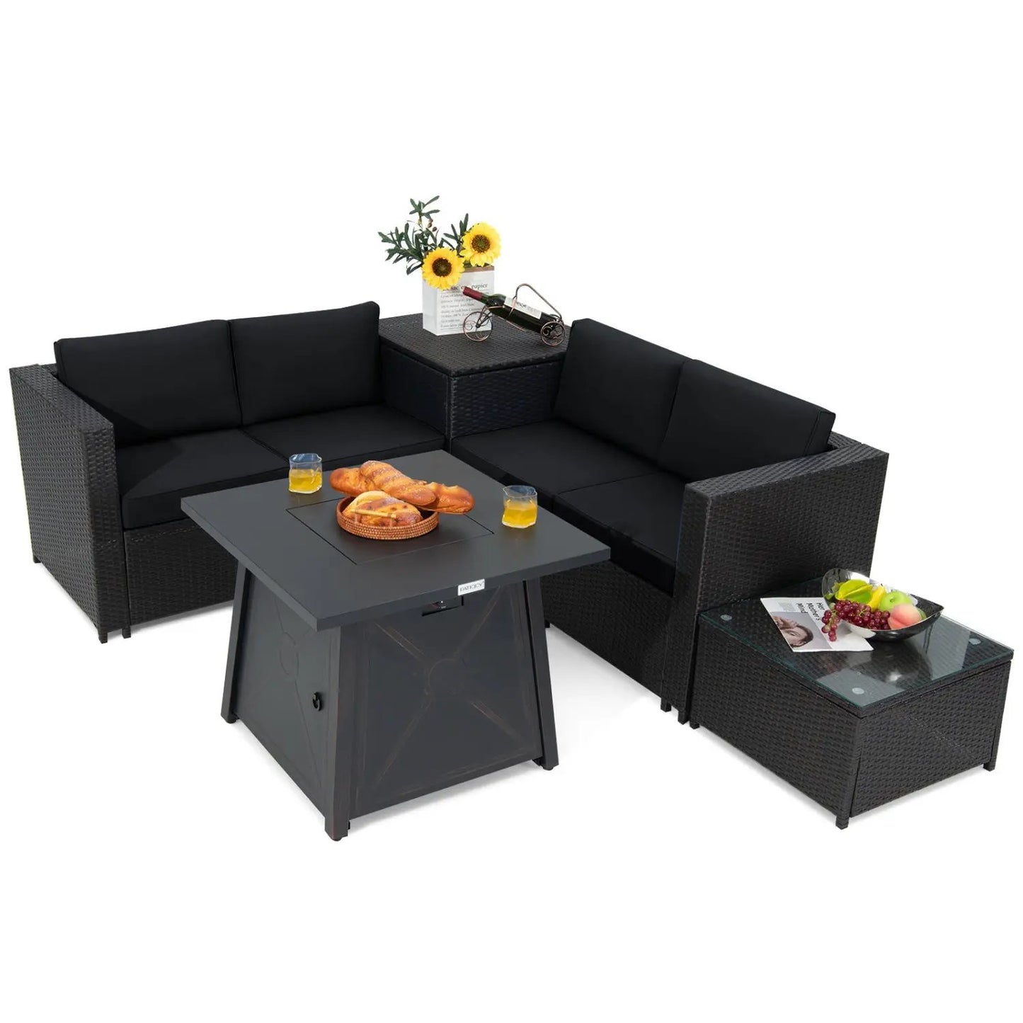 5 Piece Patio Set with 50k BTU Fire Pit Table