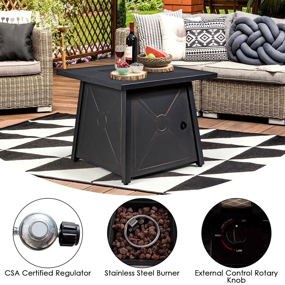 5 Piece Patio Set with 50k BTU Fire Pit Table