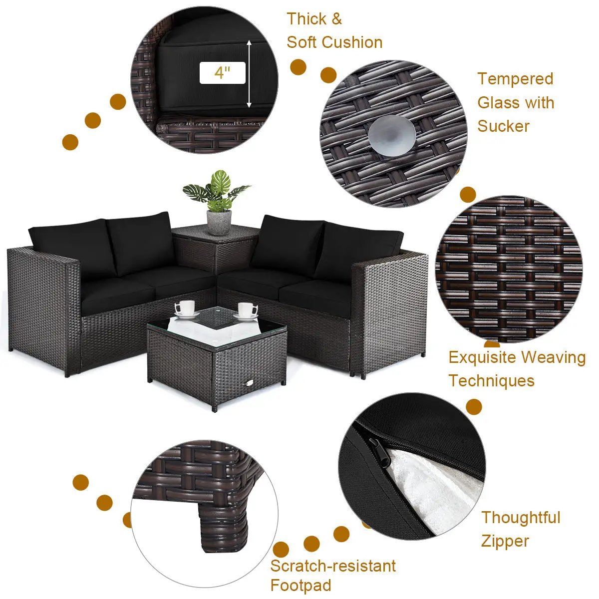 5 Piece Patio Set with 50k BTU Fire Pit Table