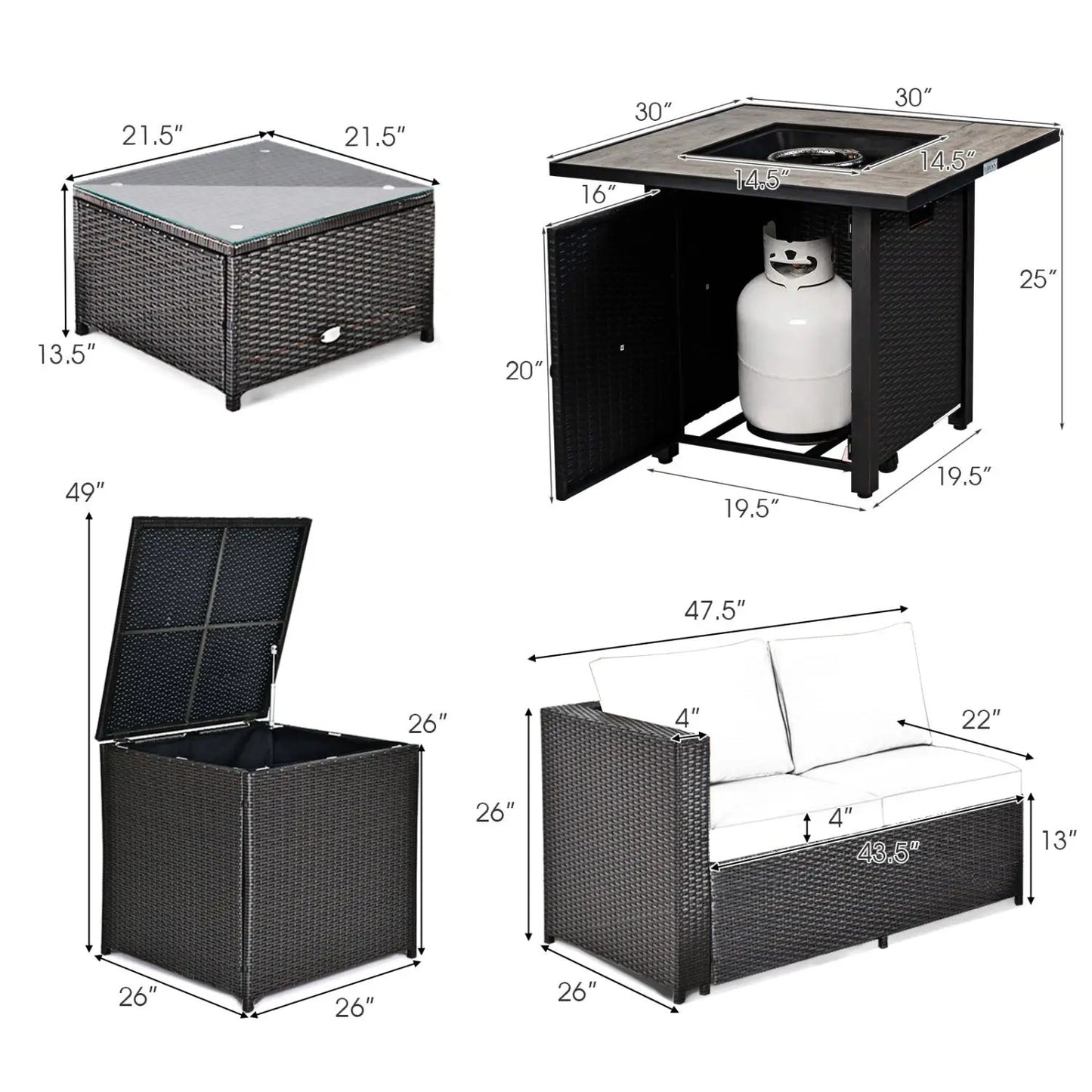 5-Piece Patio Furniture Set with Gas Fire Pit