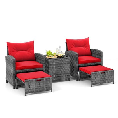 Patio Rattan Set with Ottomans and Glass Table