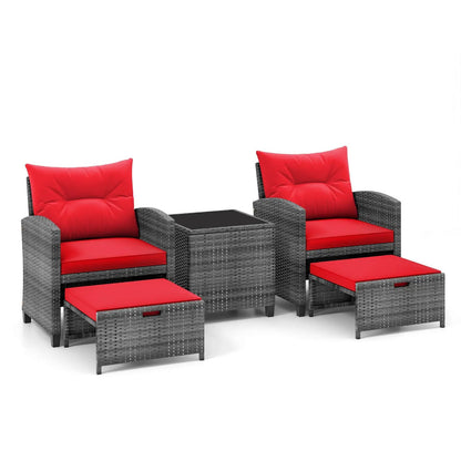 Patio Rattan Set with Ottomans and Glass Table