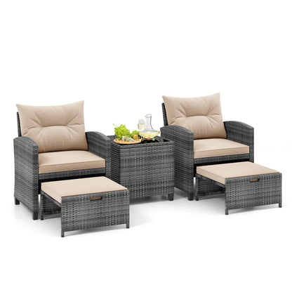 Patio Rattan Set with Ottomans and Glass Table