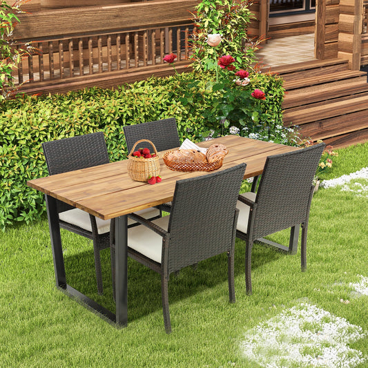 5 Pieces Patio Rattan Dining Set with Umbrella Hole and Seat Cushions - Tampa Home & Garden Store