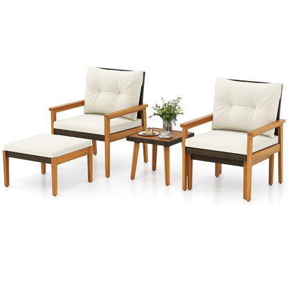Juego de muebles de ratán de 5 piezas con mesa de centro cuadrada - blanco