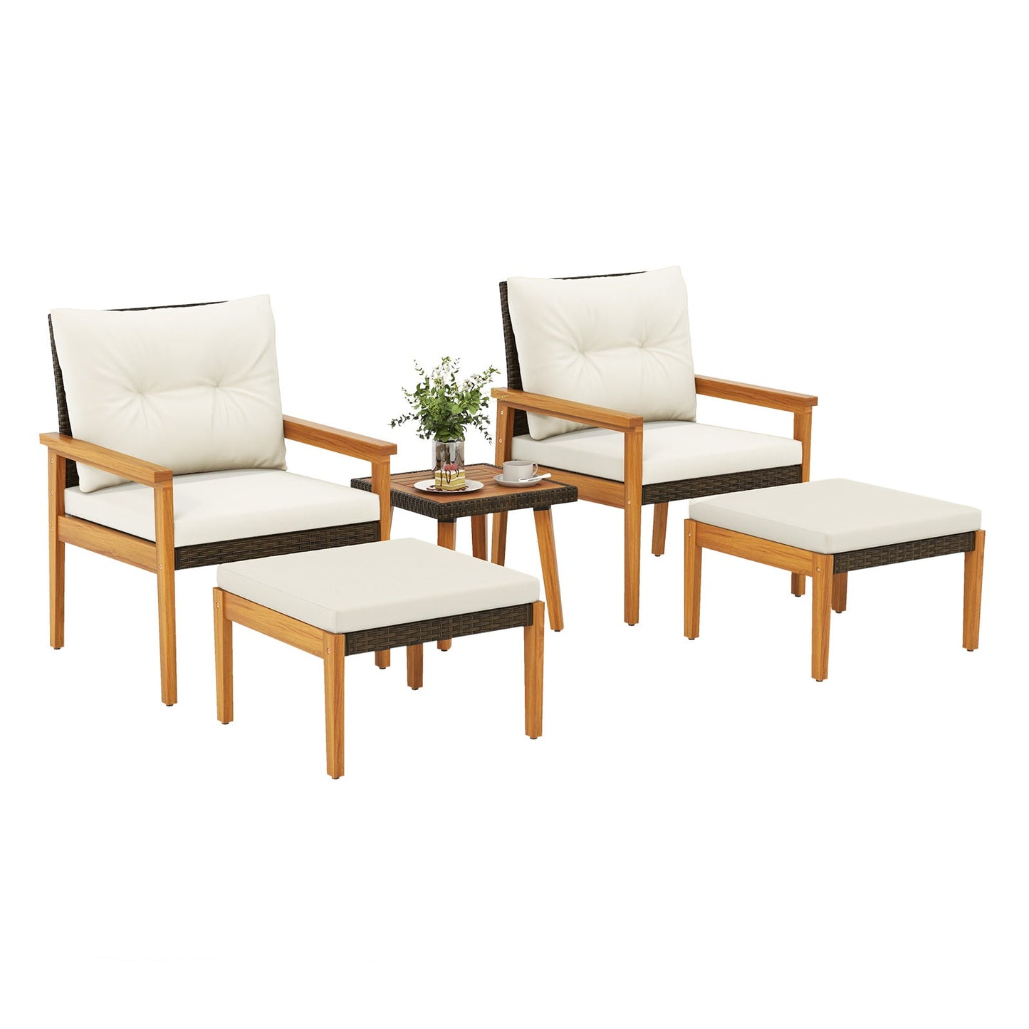 Juego de muebles de ratán de 5 piezas con mesa de centro cuadrada - blanco