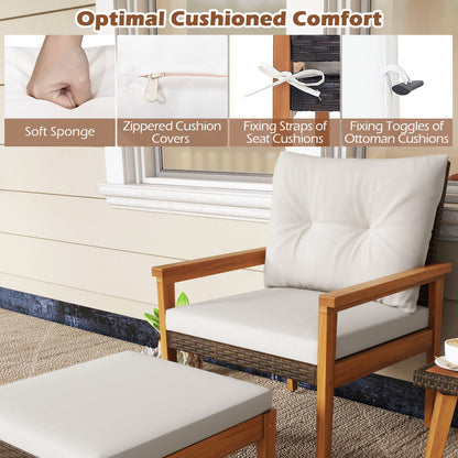 Juego de muebles de ratán de 5 piezas con mesa de centro cuadrada - blanco
