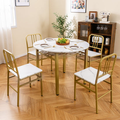 5-Piece Round Dining Table Set with Storage Shelf for Dining Room
