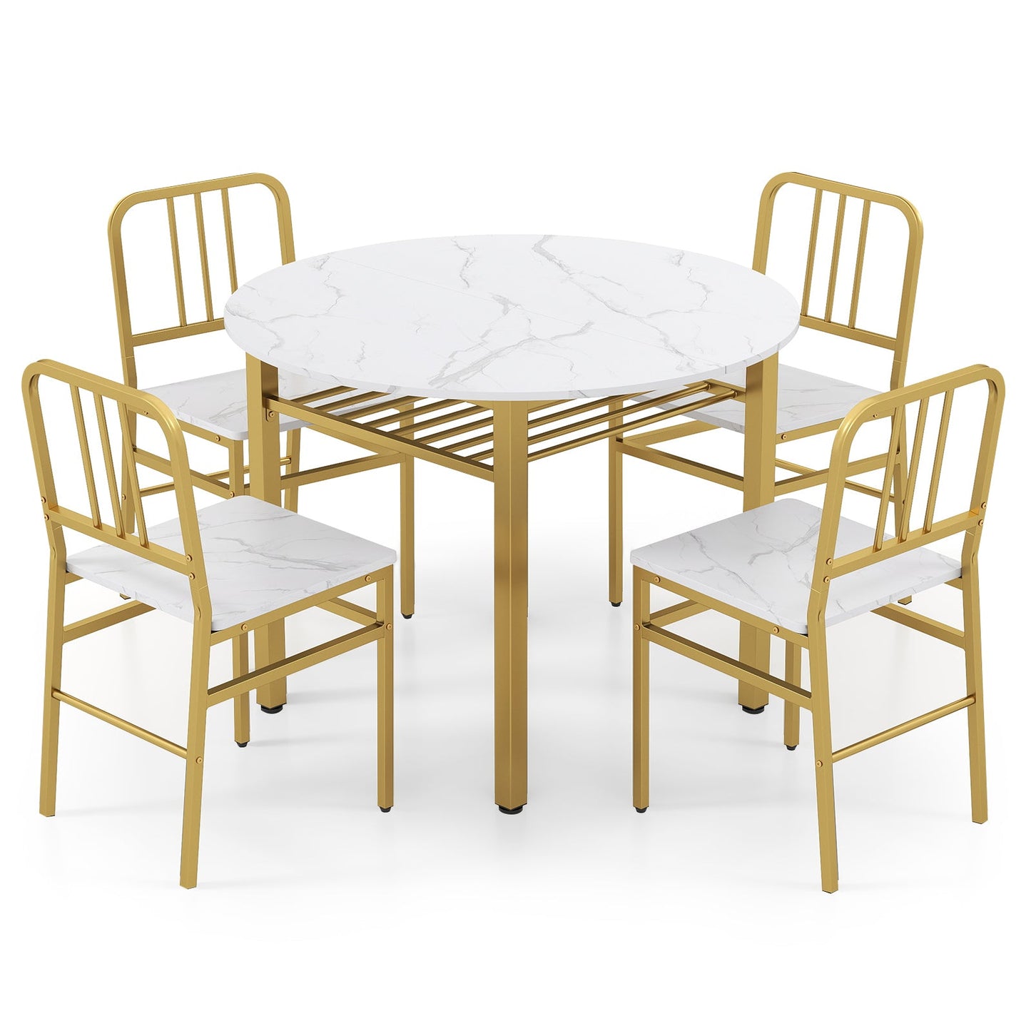 5-Piece Round Dining Table Set with Storage Shelf for Dining Room