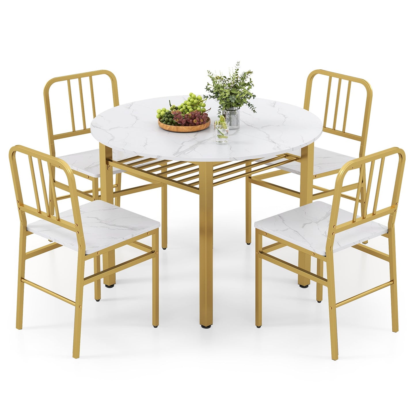 5-Piece Round Dining Table Set with Storage Shelf for Dining Room