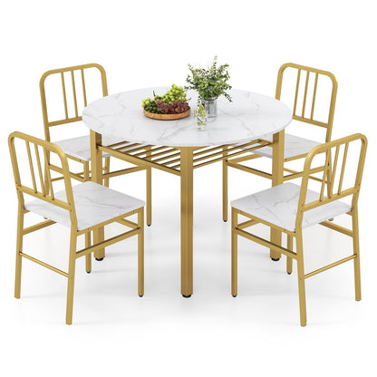 5-Piece Round Dining Table Set with Storage Shelf for Dining Room