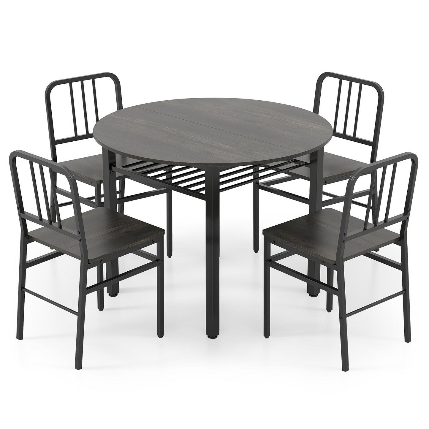 5-Piece Round Dining Table Set with Storage Shelf for Dining Room