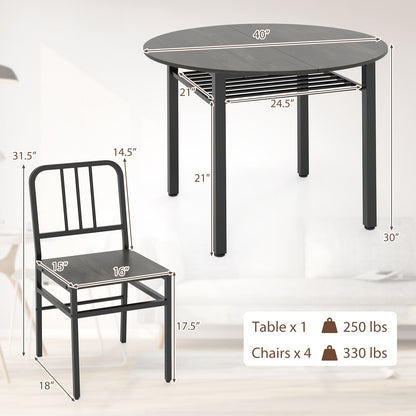 5-Piece Round Dining Table Set with Storage Shelf for Dining Room