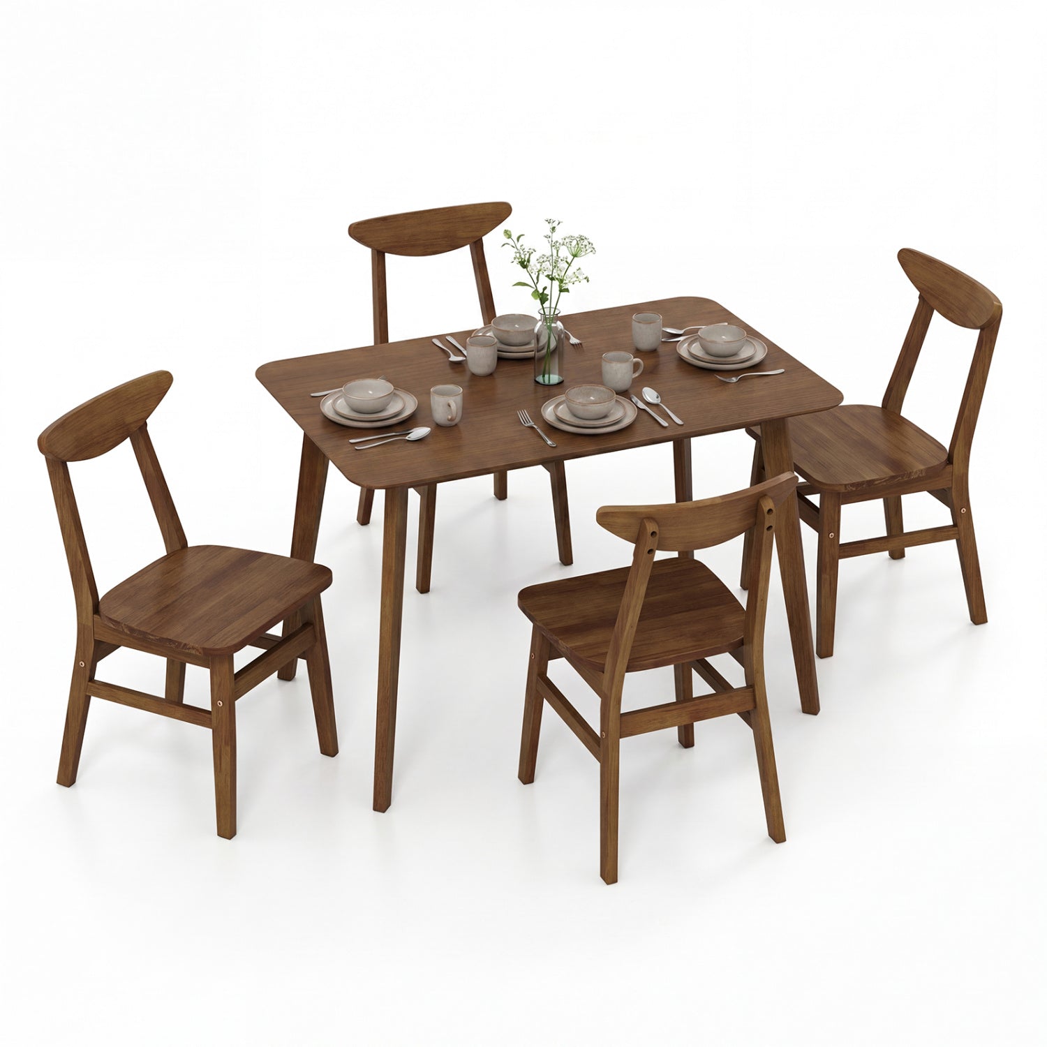 5-Piece solid wood dining table set with four chairs in warm brown finish DirectDeals on Tampa Home & Garden Store